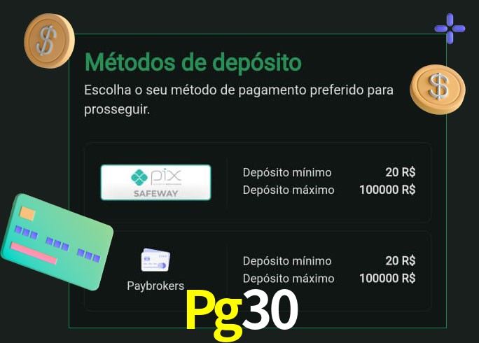 O cassino Pg30 oferece uma grande variedade de métodos de pagamento